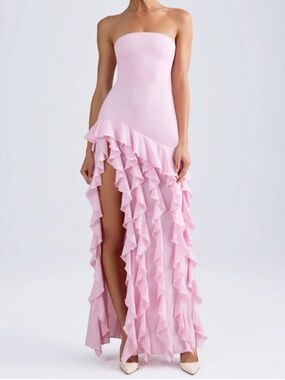 Oh Polly Blush Pink Strapless Ruffle Gown